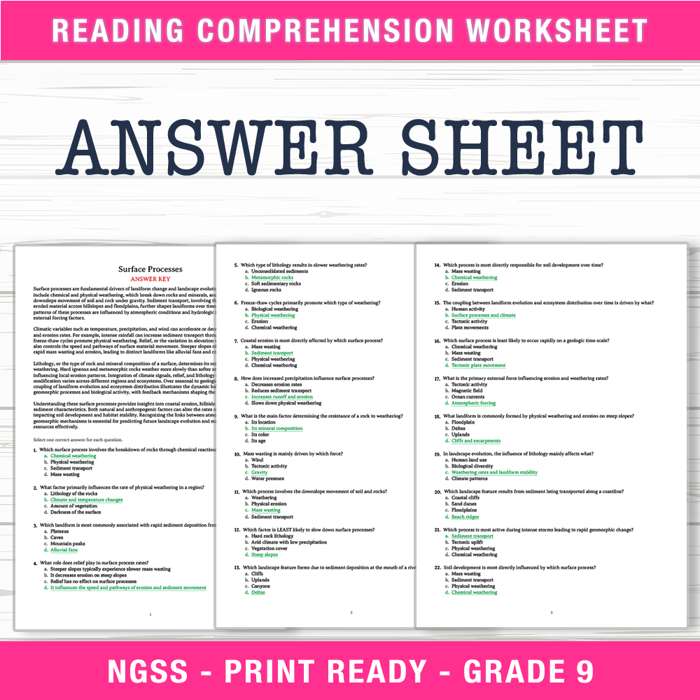 Grade 9 Science worksheet worksheet — Grade 9 Science | Surface Processes Worksheet (PDF + Answer Key) — page 2