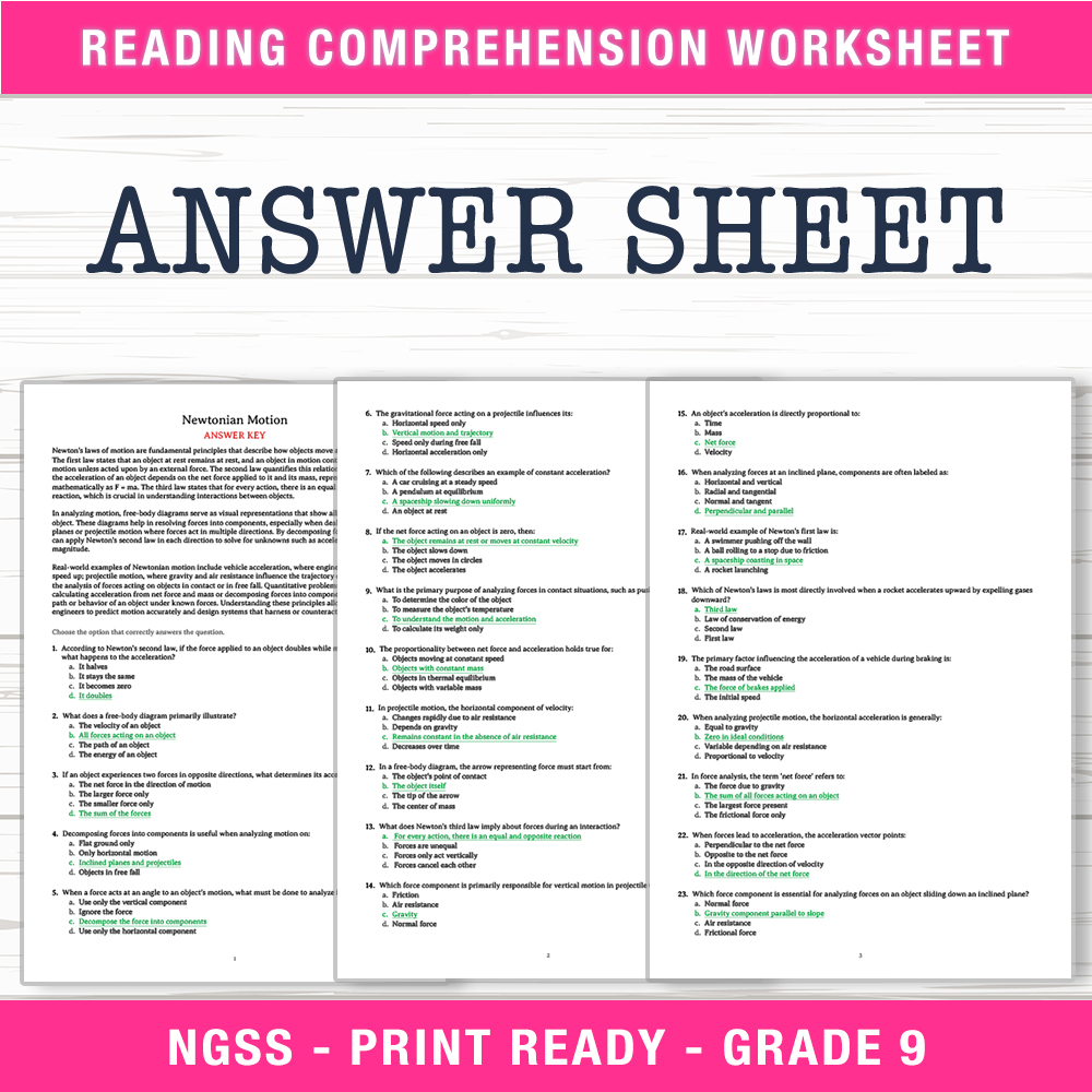 Grade 9 Science worksheet worksheet — Grade 9 Science – Newtonian Motion Worksheet (PDF + Answer Key) — page 2