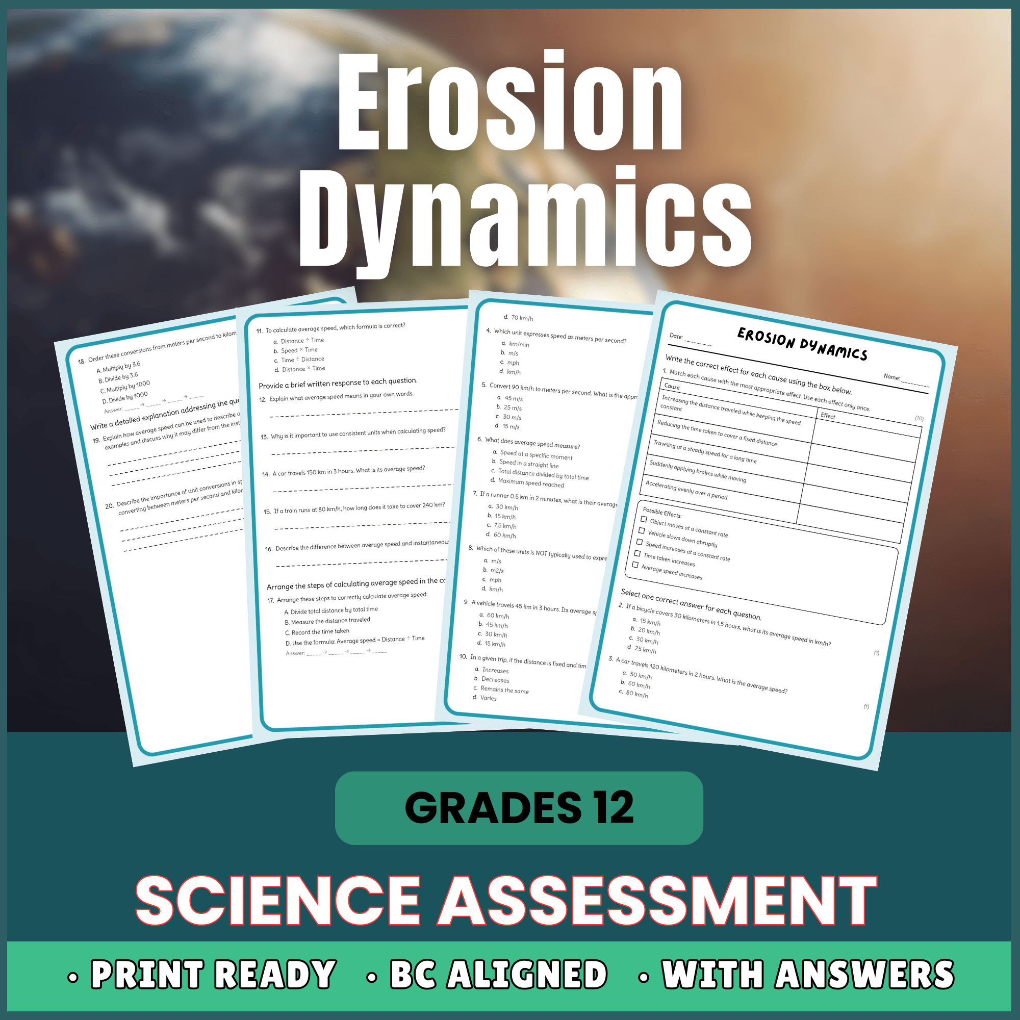 Grade 12 Science | Erosion Dynamics Worksheet  + Answer Key – BC Standards