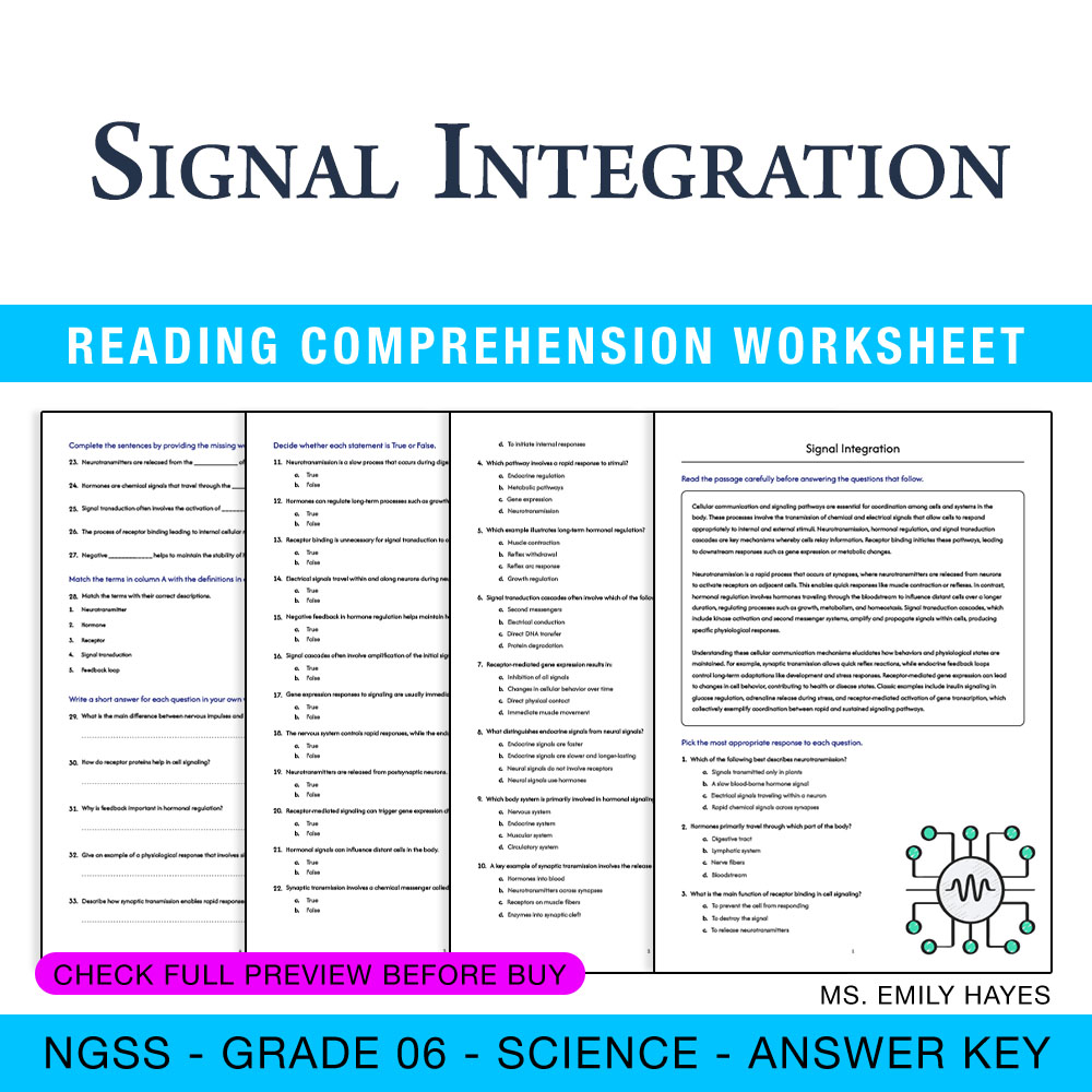 Grade 6 Science worksheet worksheet — Grade 6 Science | Signal Integration Worksheet (PDF + Answer Key) — page 1