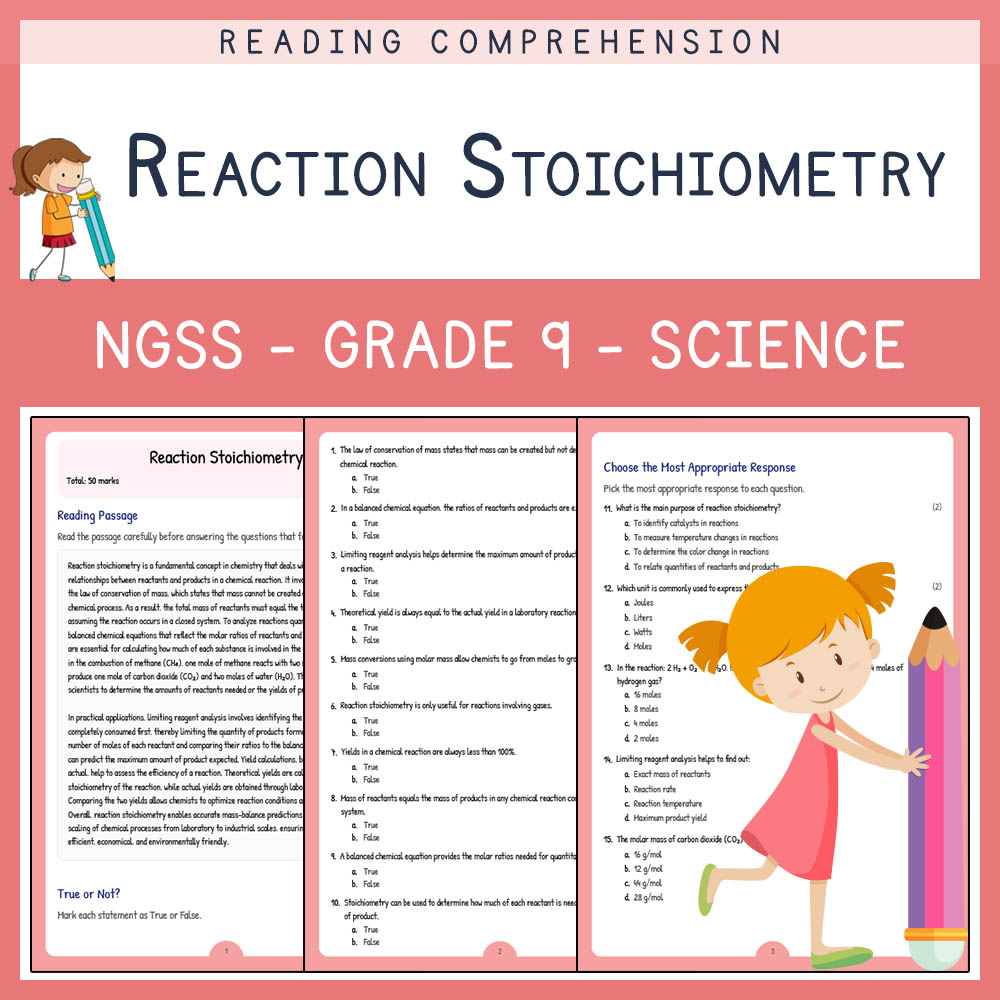 Grade 9 Science worksheet worksheet — Grade 9 Science | Reaction Stoichiometry Worksheet PDF with Answer Key — page 1