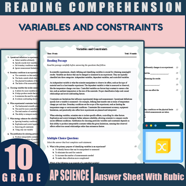 Grade 10 Science reading worksheets worksheet — 10th Grade Science Reading Worksheet | Variables and Constraints – PDF — p…