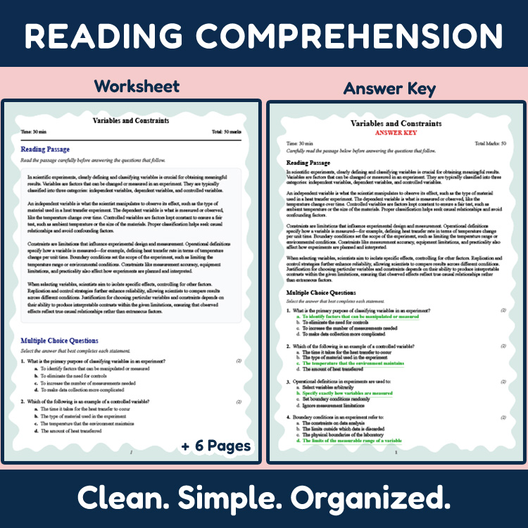 Grade 10 Science reading worksheets worksheet — 10th Grade Science Reading Worksheet | Variables and Constraints – PDF — p…