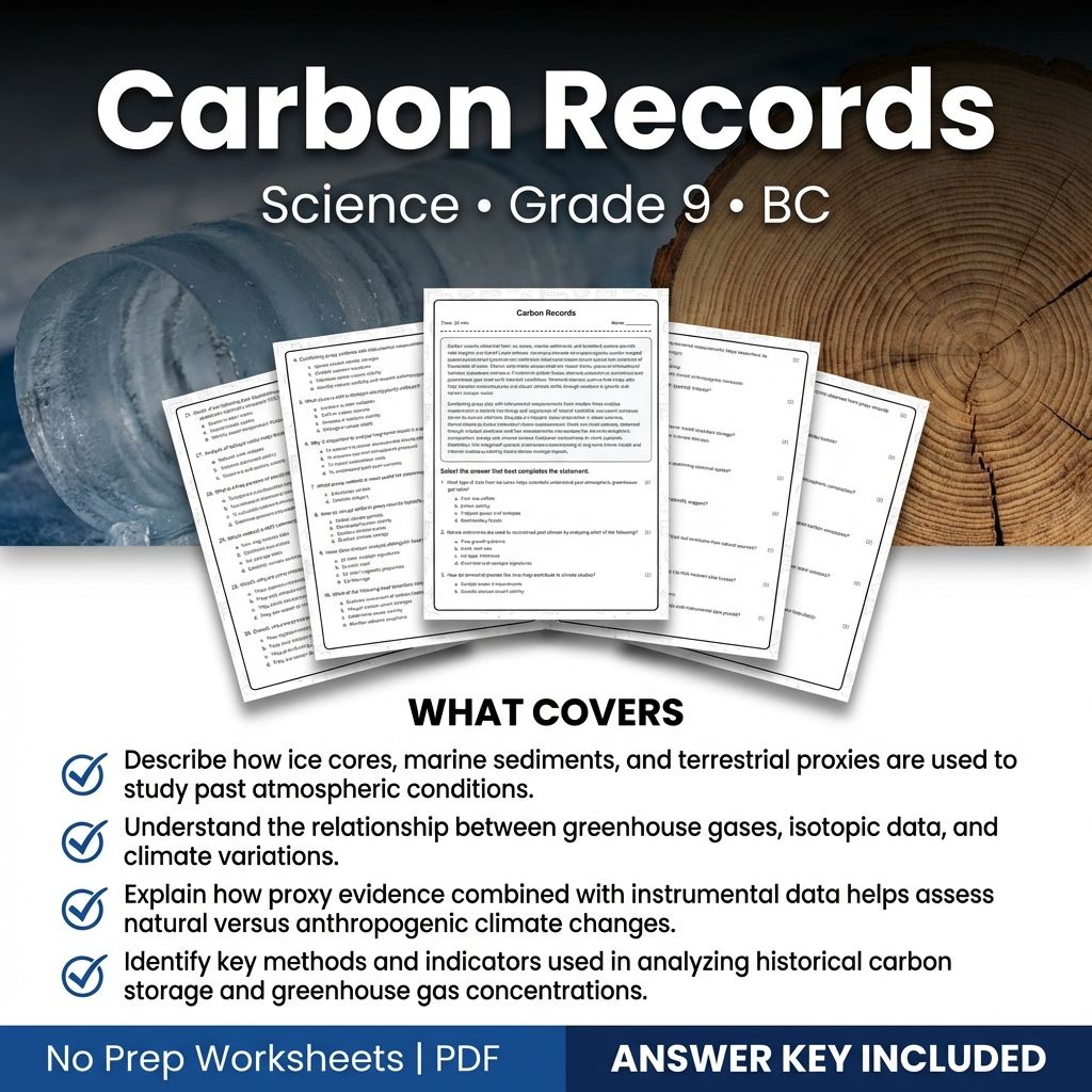 Grade 9 Science | Carbon Records Worksheet & Answer Key for Classroom Use