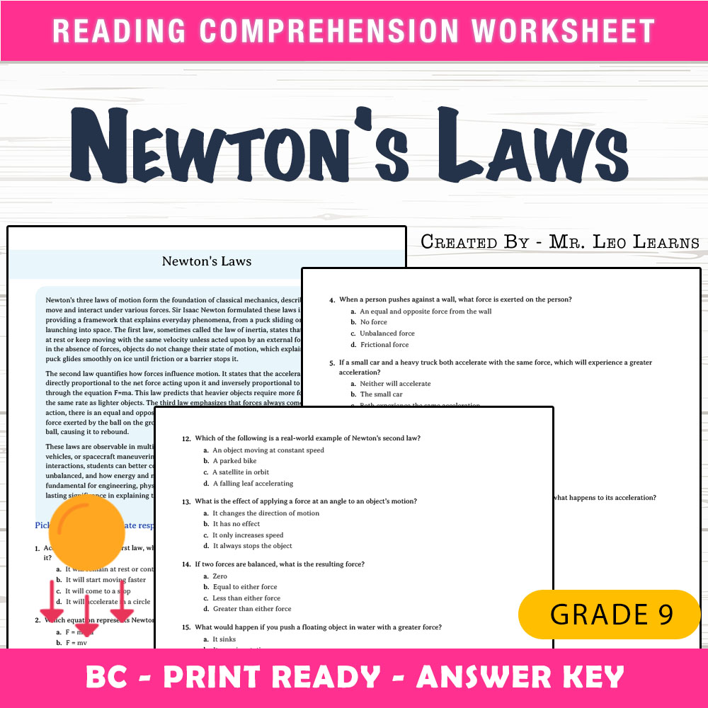 Grade 9 Science worksheet mcq paper worksheet — Grade 9 Science — Worksheet MCQ Paper for Mastering Newton's Laws — page 1