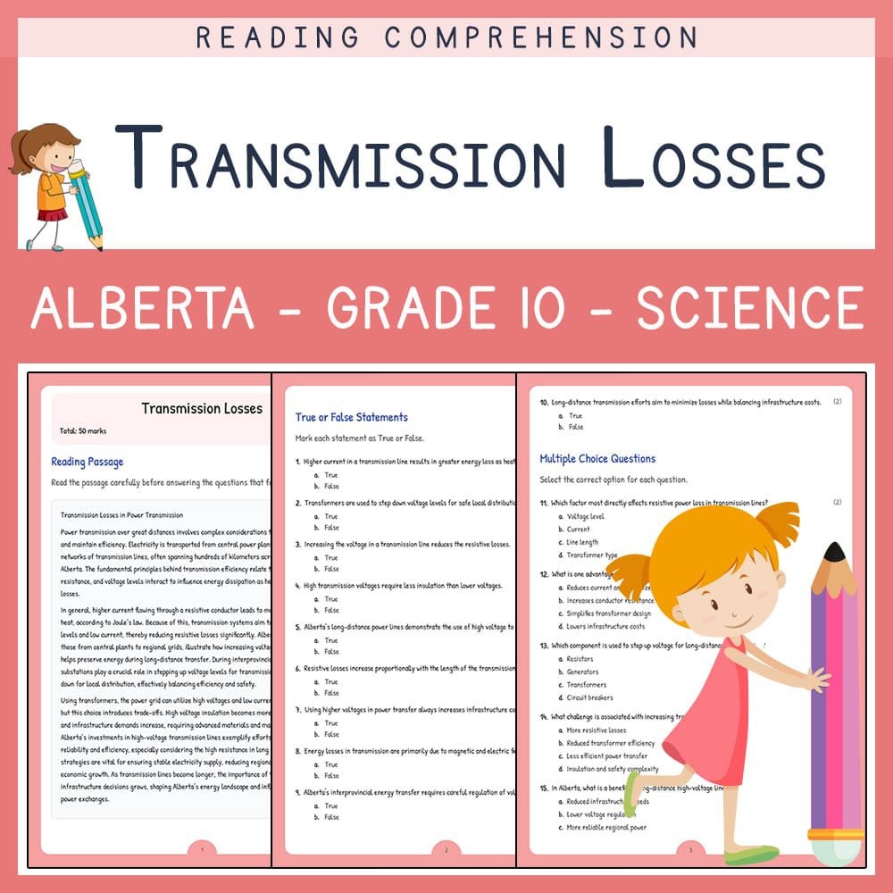 Grade 10 Science worksheet elena worksheet — Grade 10 Science | Transmission Losses Worksheet | Alberta Standards — page 1
