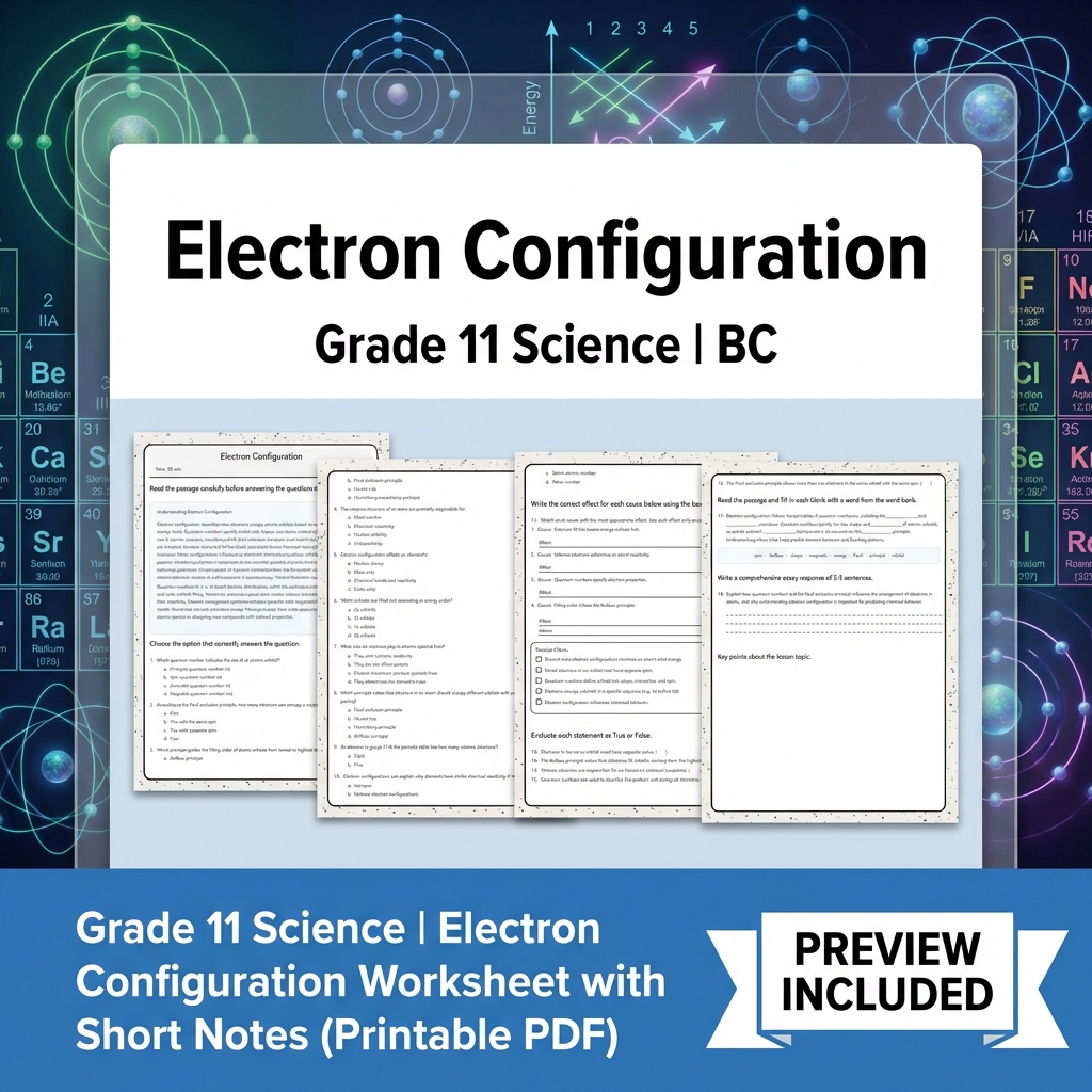 Grade 11 Science Worksheet Bundle | BC Framework | Reaction & Atomic Theory — included worksheet 6
