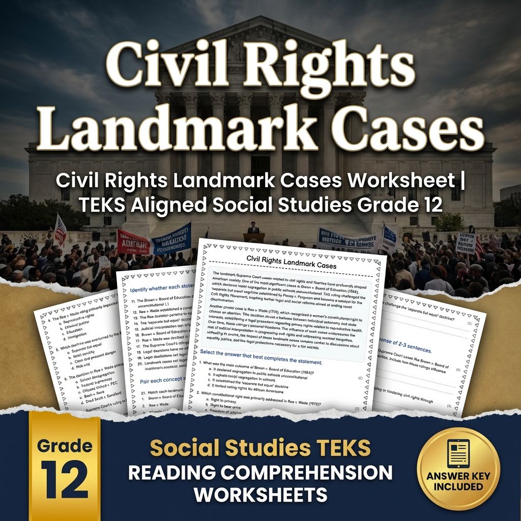 Civil Rights Landmark Cases Worksheet | TEKS Aligned Social Studies Grade 12