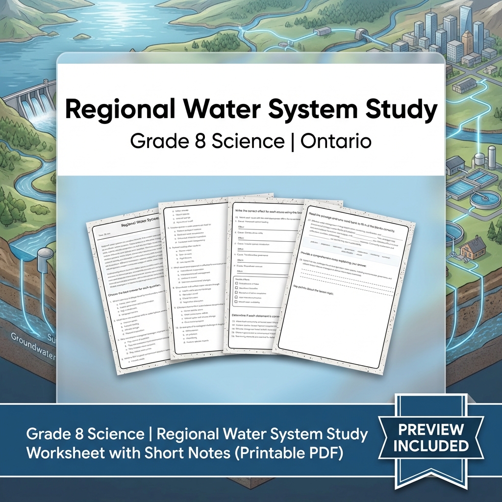 Grade 8 Science Watershed and Water Systems Lesson Group – Ontario Framework — included worksheet 3
