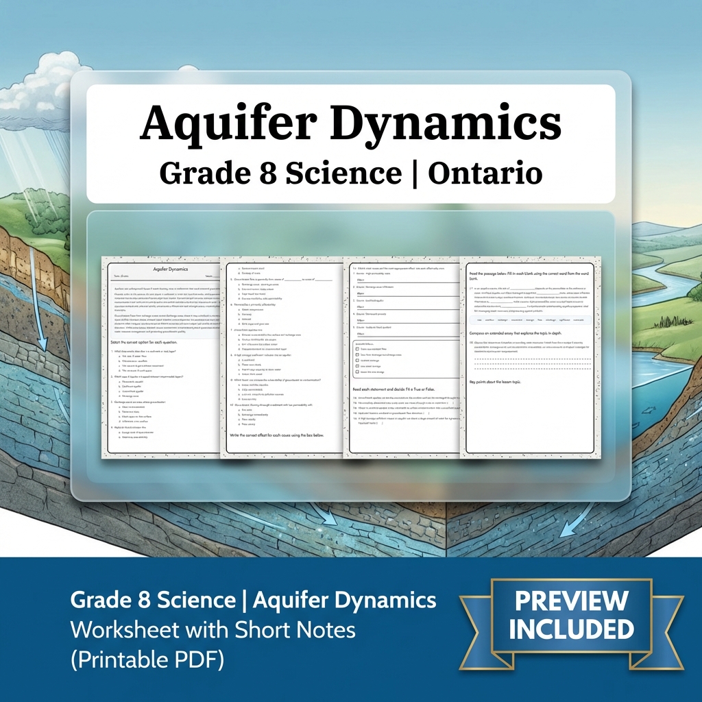 Grade 8 Science Watershed and Water Systems Lesson Group – Ontario Framework — included worksheet 4