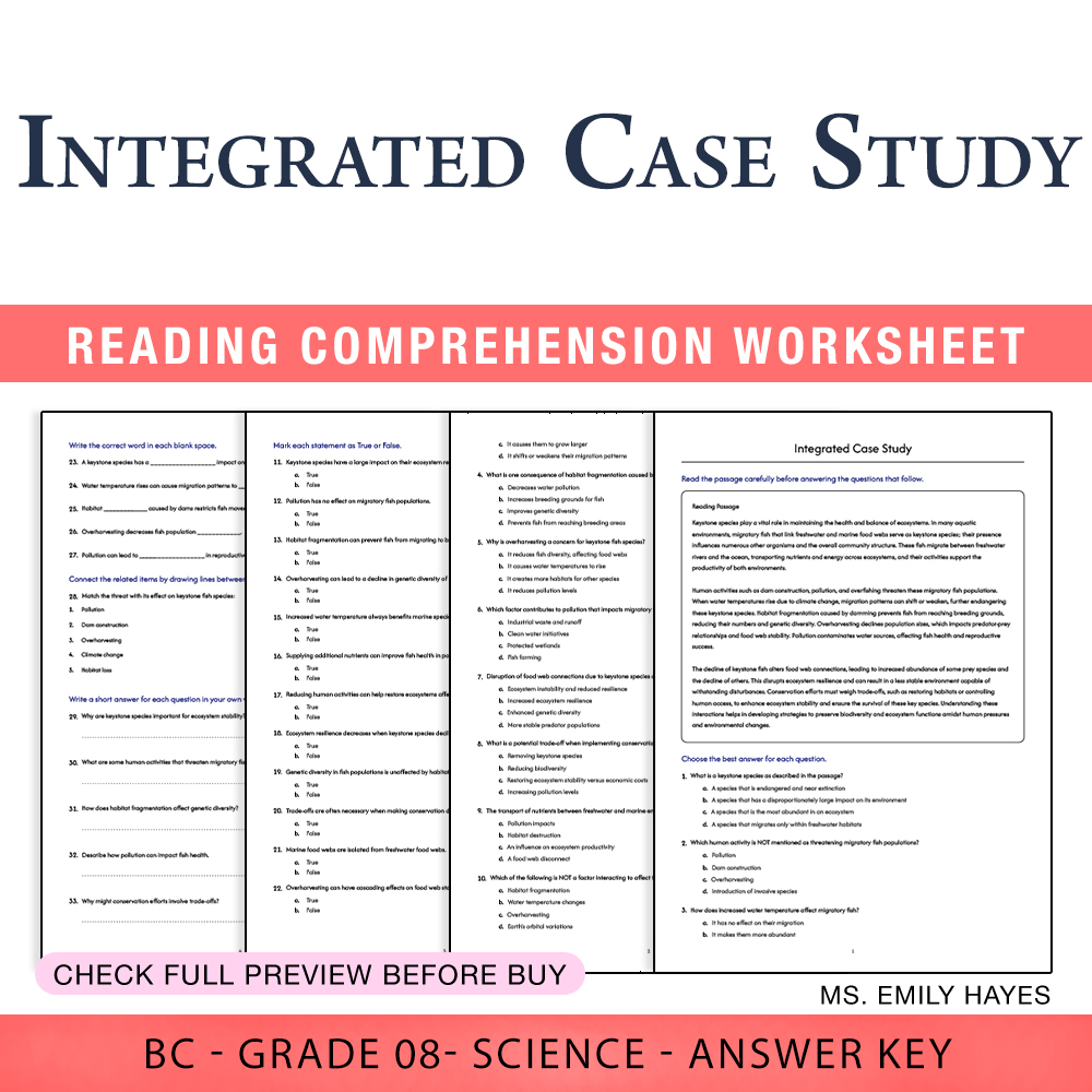 Grade 8 Science worksheet worksheet — Grade 8 Science | Integrated Case Study Worksheet (PDF+ Answer Key) — page 1