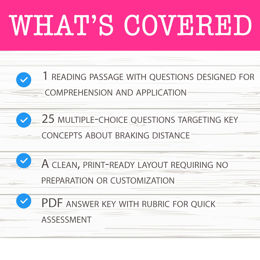 Grade 8 Science worksheet mcq paper worksheet — Grade 8 Science — Braking Distance Worksheet MCQ Paper for Mastery — page 2
