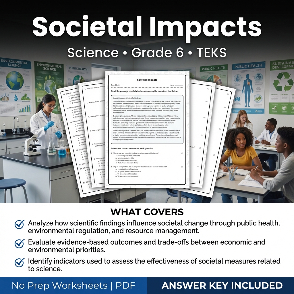 Grade 6 Science Worksheet on Societal Impacts with Answer Key