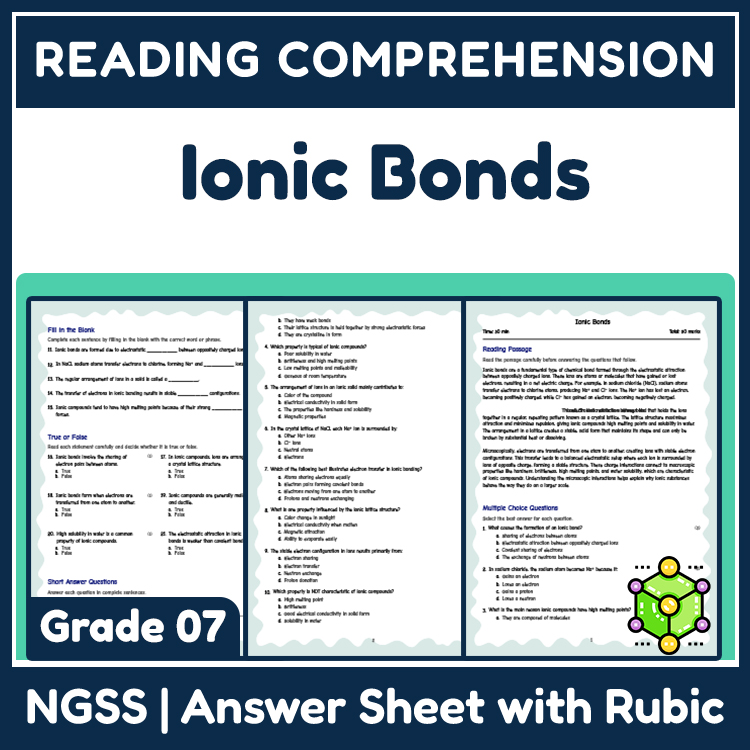 Science reading worksheets worksheet — 7th Grade Science | Ionic Bonds Reading Worksheet (NGSS-Aligned + Answer Key) — page 1