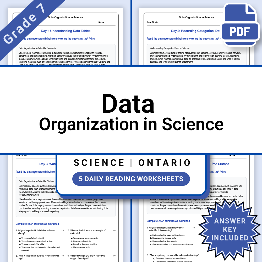 Grade 7 Science Lesson Bundle | Ontario Curriculum Reading Worksheets — included worksheet 3