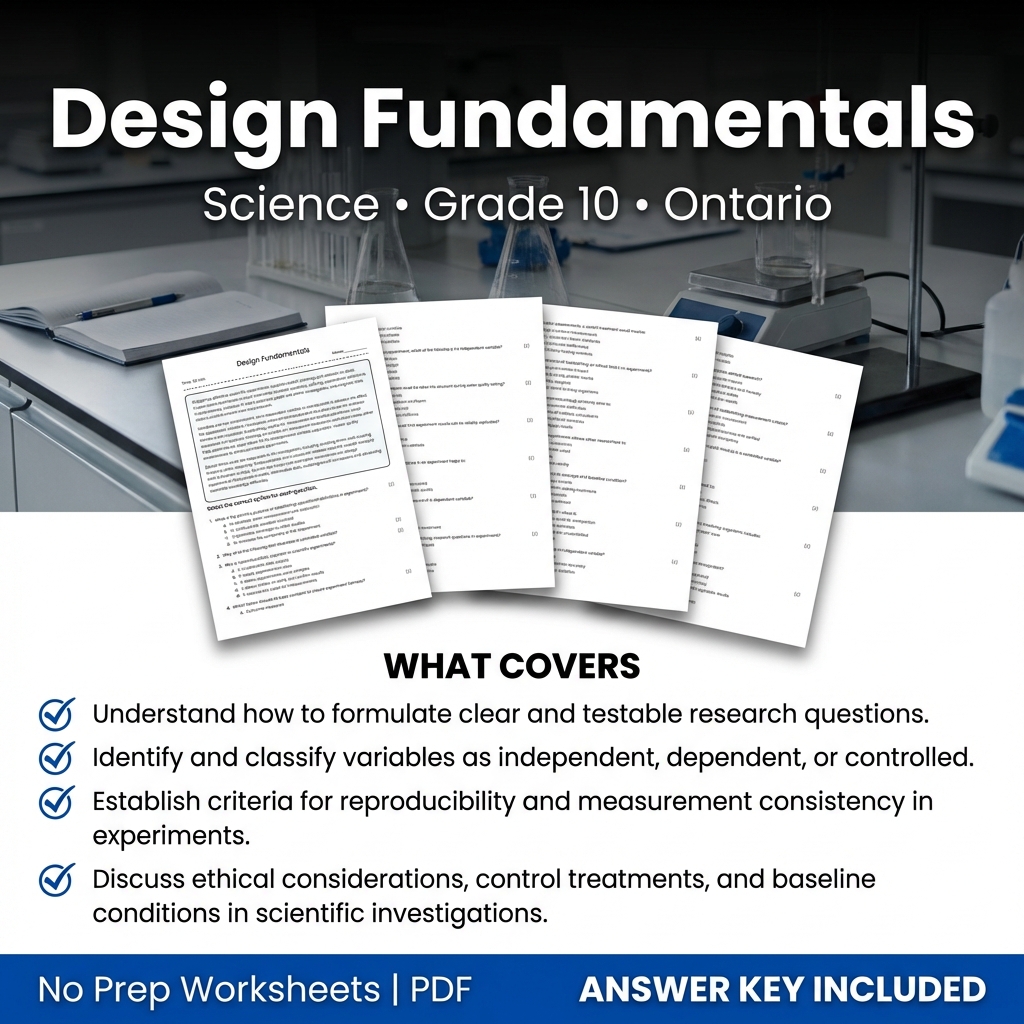 Design Fundamentals Worksheet for Grade 10 Science | Ontario Standards