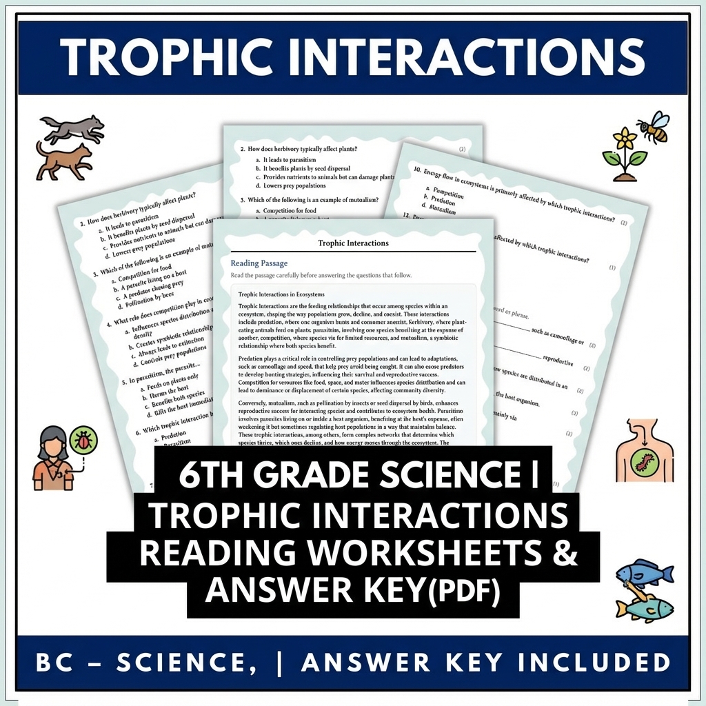 6th Grade Science | Trophic Interactions Reading Worksheets & Answer Key (PDF)