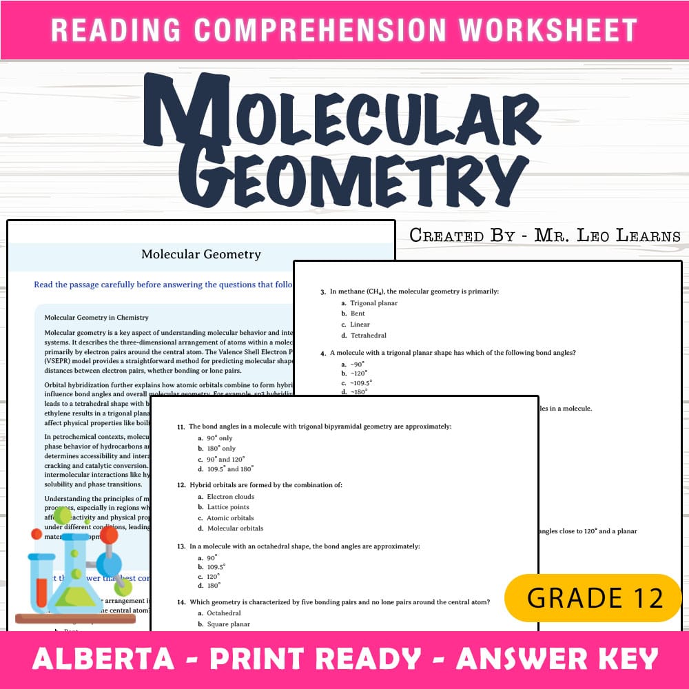 Grade 12 Science worksheet mcq paper worksheet — Grade 12 Science — Worksheet MCQ Paper for Mastering Molecular Geometry —…