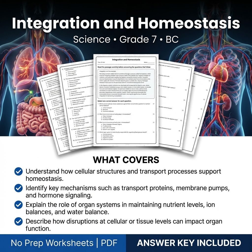 Grade 7 Science Worksheet | Integration and Homeostasis Practice & Answer Key (PDF)