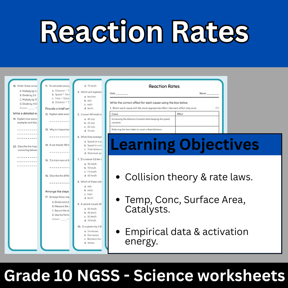 Grade 10 Science | Reaction Rates Worksheet + Answer Key (NGSS Aligned PDF)