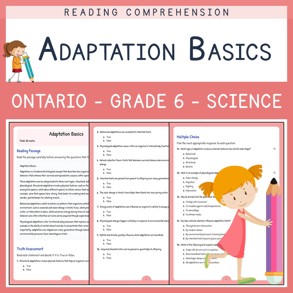 Grade 6 Science worksheet worksheet — Grade 6 Science | Adaptation Basics Worksheet & Answer Key (PDF) — page 1