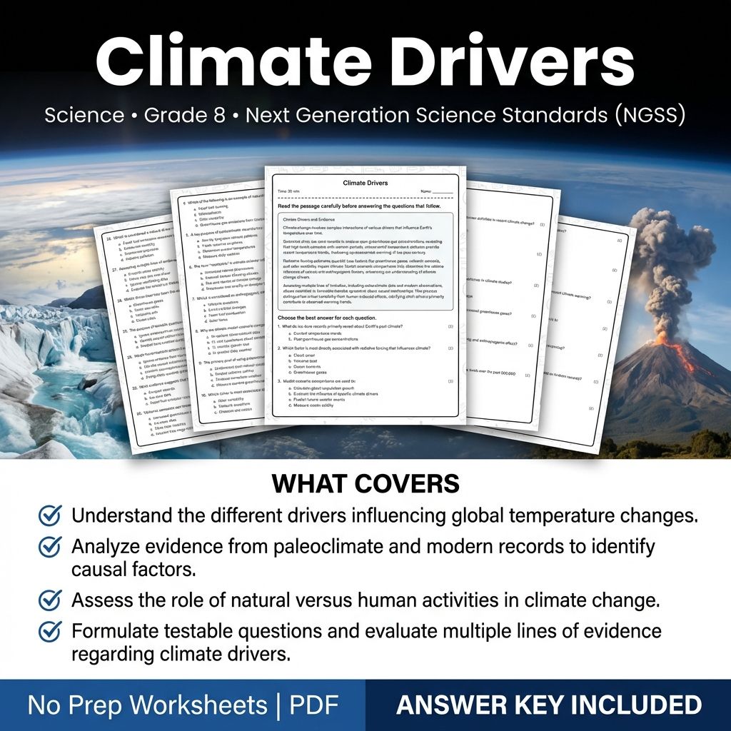 Grade 8 Science | Climate Drivers Worksheet & Answer Key (Printable PDF)