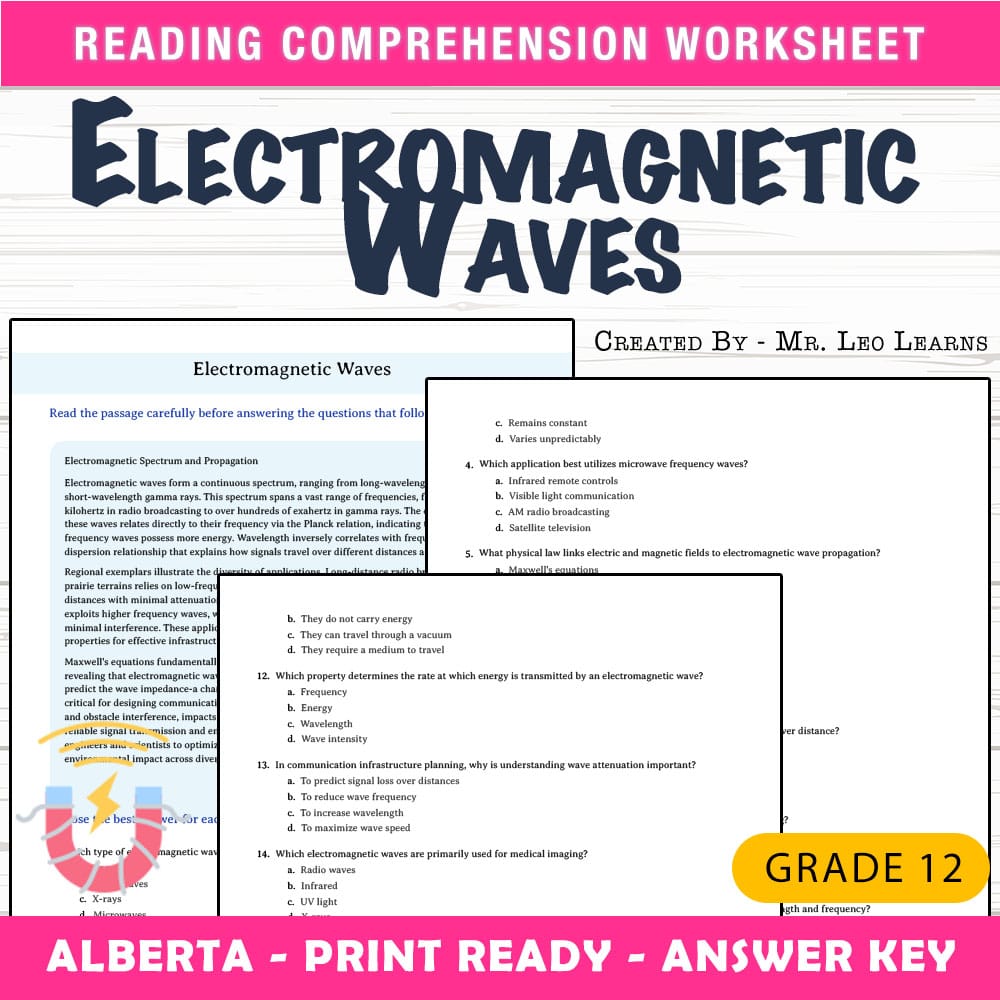 Grade 12 Science worksheet mcq paper worksheet — Grade 12 Science — Electromagnetic Waves Worksheet for Mastery — page 1