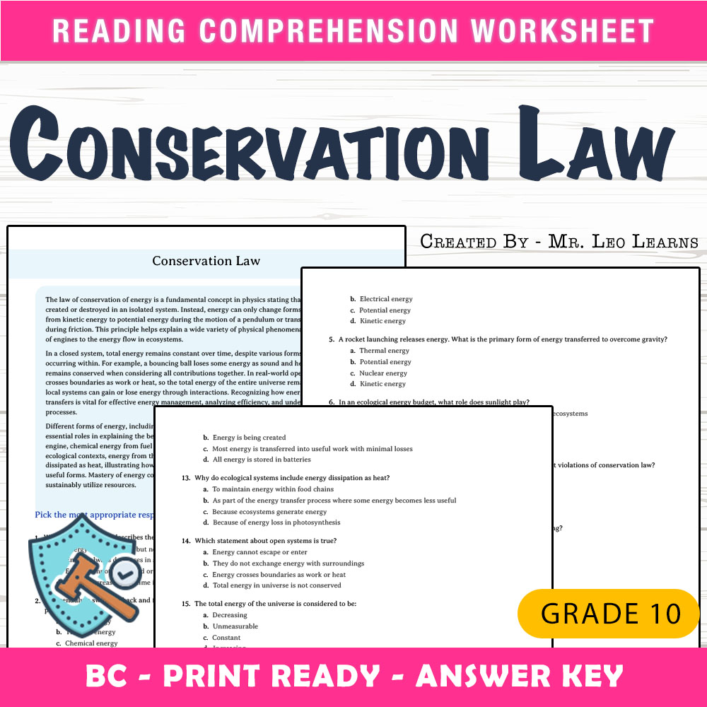 Grade 10 Science worksheet mcq paper worksheet — Grade 10 Science — Conservation Law Worksheet MCQ Paper PDF + Answer Key…