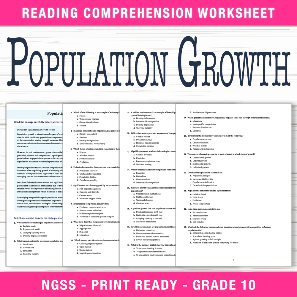 Grade 10 Science worksheet worksheet — Grade 10 Science | Population Growth Worksheet (PDF + Answer Key) — page 1