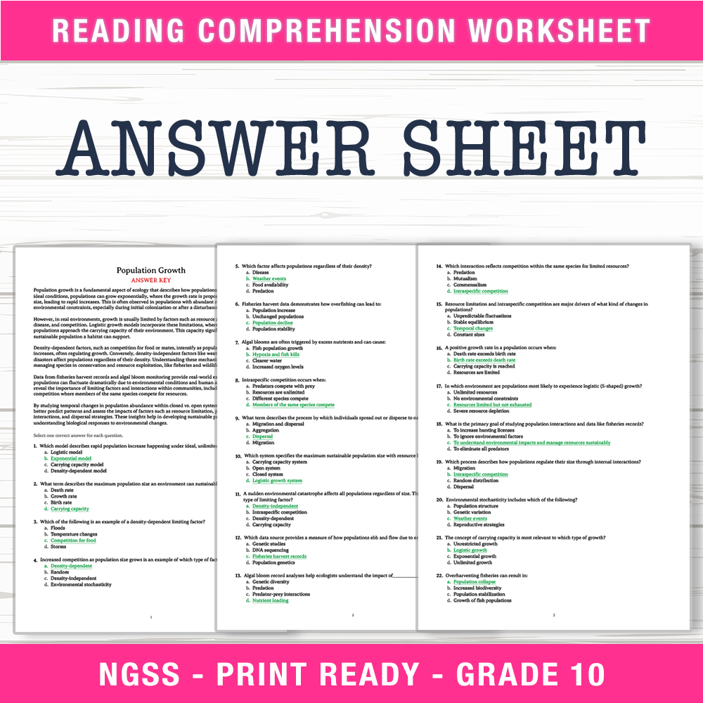 Grade 10 Science worksheet worksheet — Grade 10 Science | Population Growth Worksheet (PDF + Answer Key) — page 2