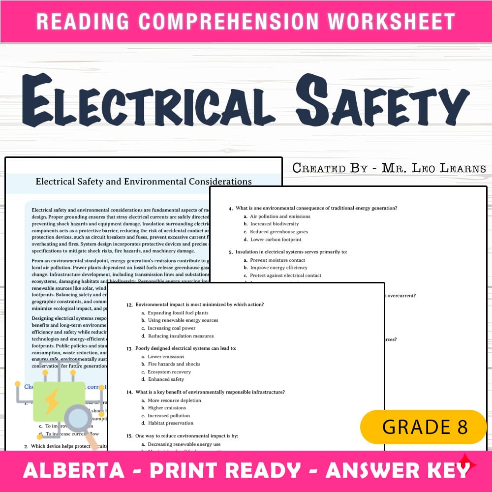Grade 8 Science worksheet mcq paper worksheet — Grade 8 Science — Electrical Safety and Environmental Considerations Works…