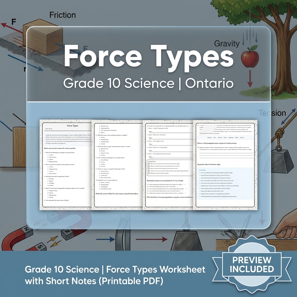 Grade 10 Science Lesson Group: Motion & Forces Ontario Curriculum Bundle — included worksheet 3