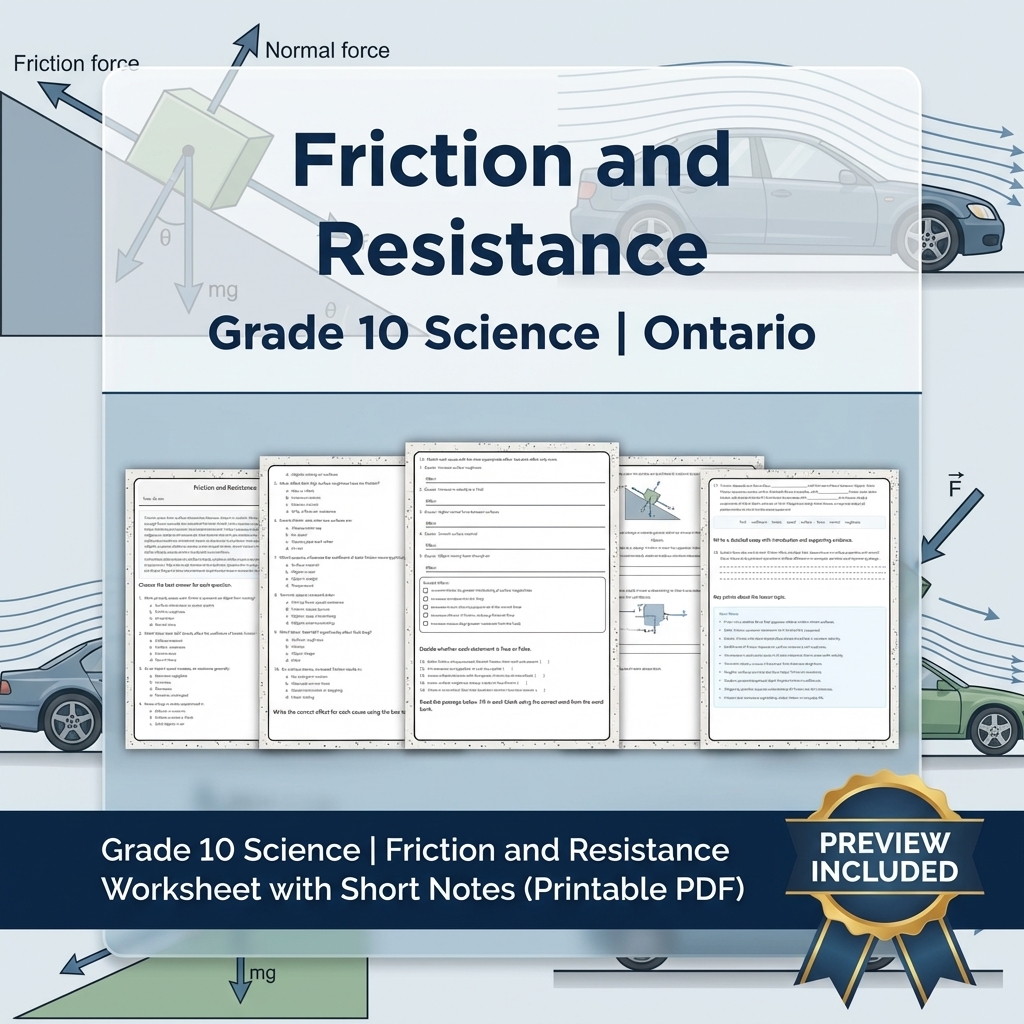 Grade 10 Science Lesson Group: Motion & Forces Ontario Curriculum Bundle — included worksheet 4