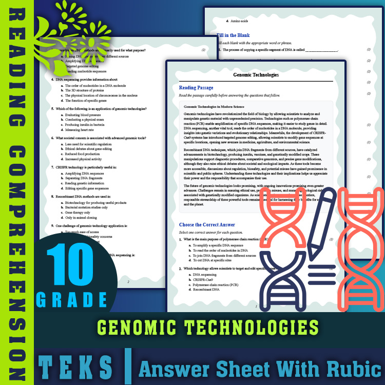 Grade 10 Science reading worksheets worksheet — 10th Grade Science | Genomic Technologies Reading Worksheet & Answer Key (…