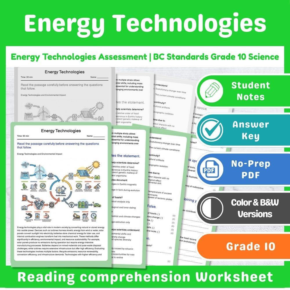 Grade 10 Science | Energy Assessment - BC Standards-Aligned Mini Bundle — included worksheet 3