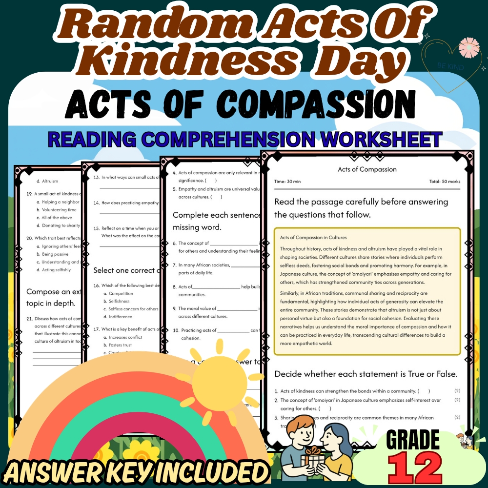 Grade 12 Holiday Random acts of kindness for Mastering altruism|PDF + Answer Key