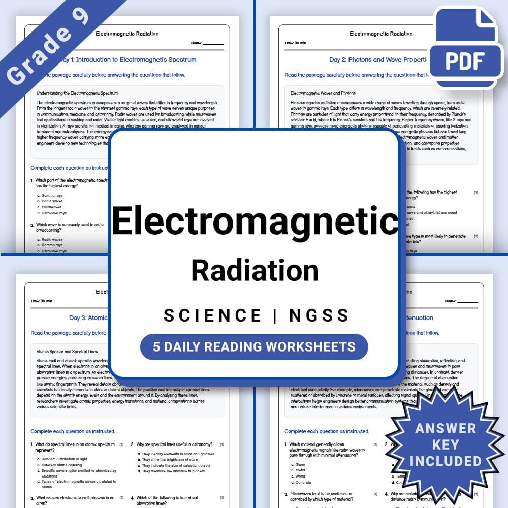 Grade 9 Science daily reading worksheet worksheet — Grade 9 Science – Electromagnetic Spectrum Worksheet(PDF + Answers) —…