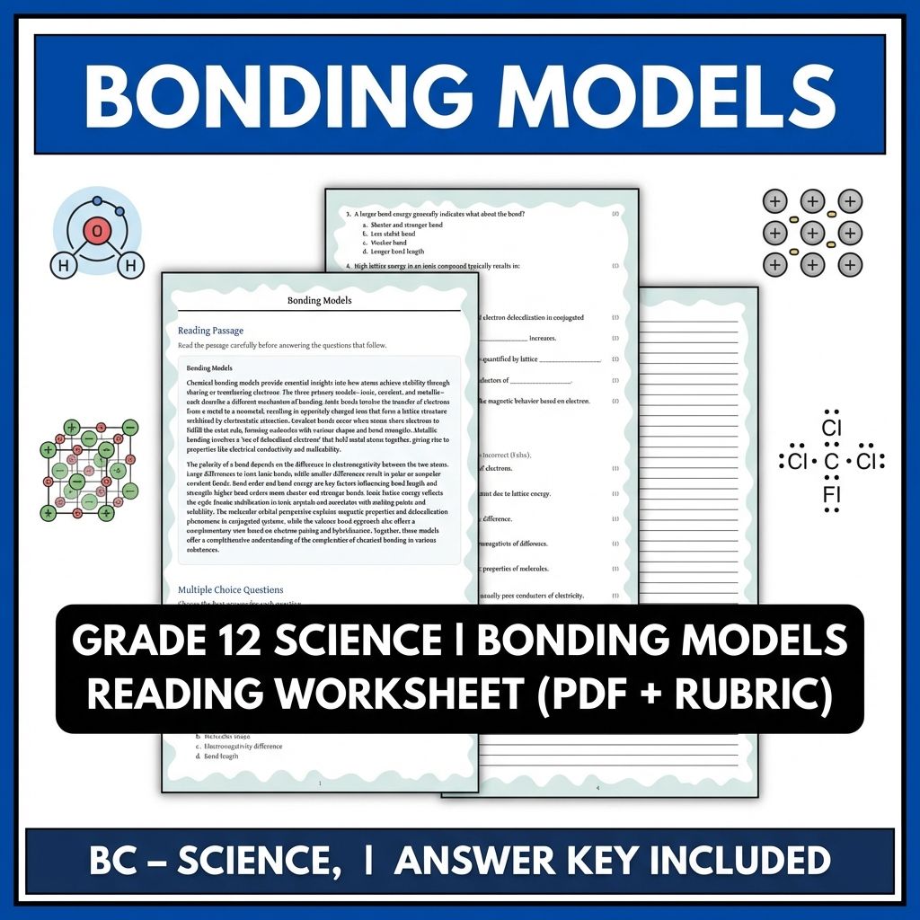 Grade 12 Science | Bonding Models Reading Worksheets (PDF & Answer Key)