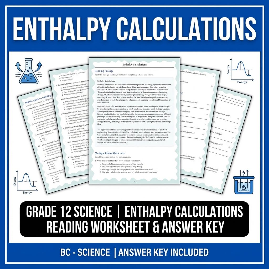 Grade 12 Science | Enthalpy Calculations Reading Worksheet & Answer Key