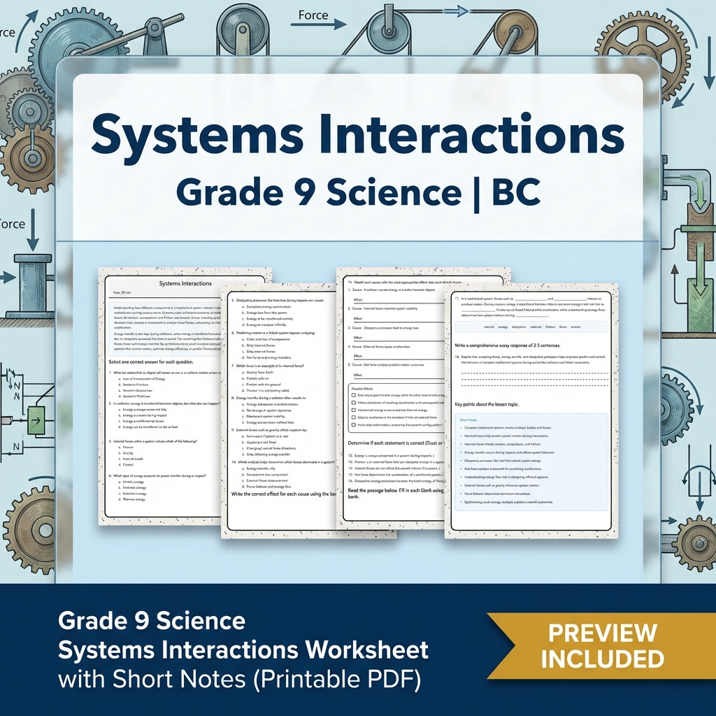 Grade 9 Science Lesson Bundle | Energy, Forces & Motion Worksheets — included worksheet 3