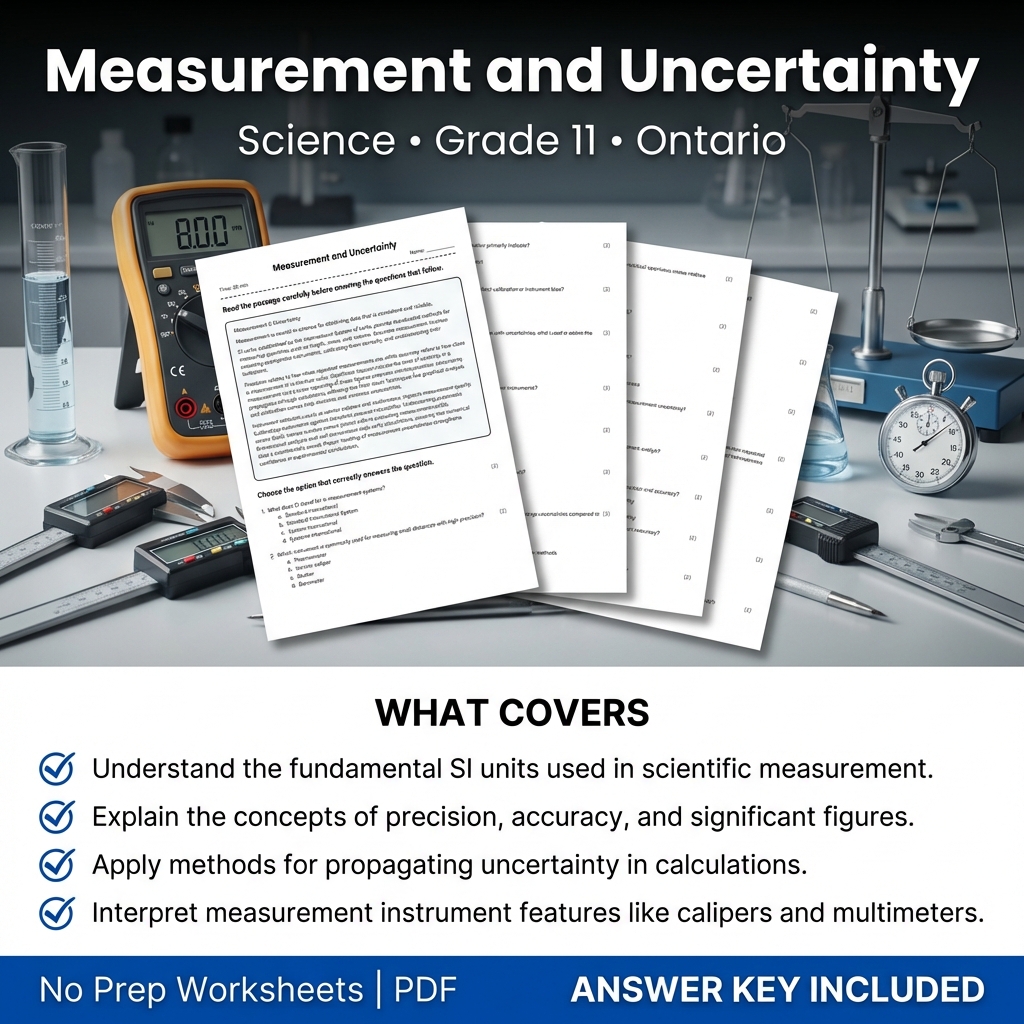 Measurement and Uncertainty Worksheet | Grade 11 Science Ontario Standards