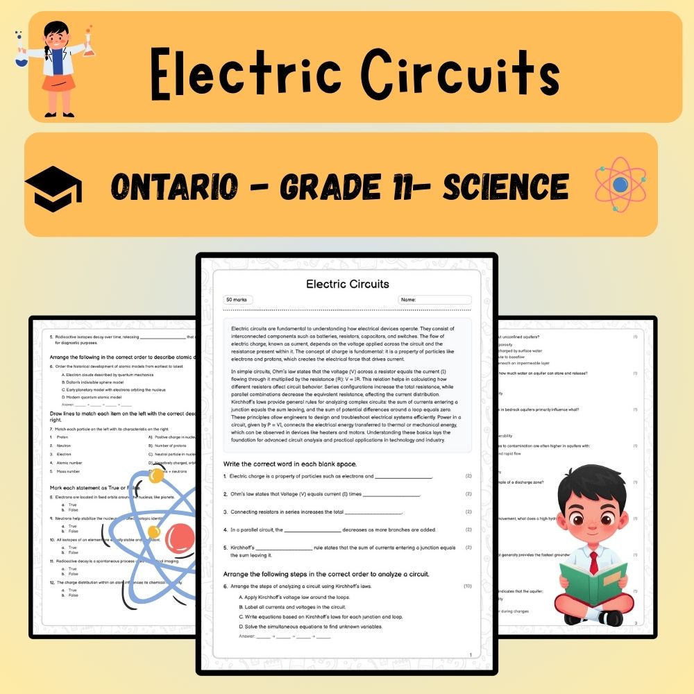 Grade 11 Science worksheet worksheet — Grade 11 Science | Electric Circuits Worksheet (Answer Key) – Ontario Curriculum —…