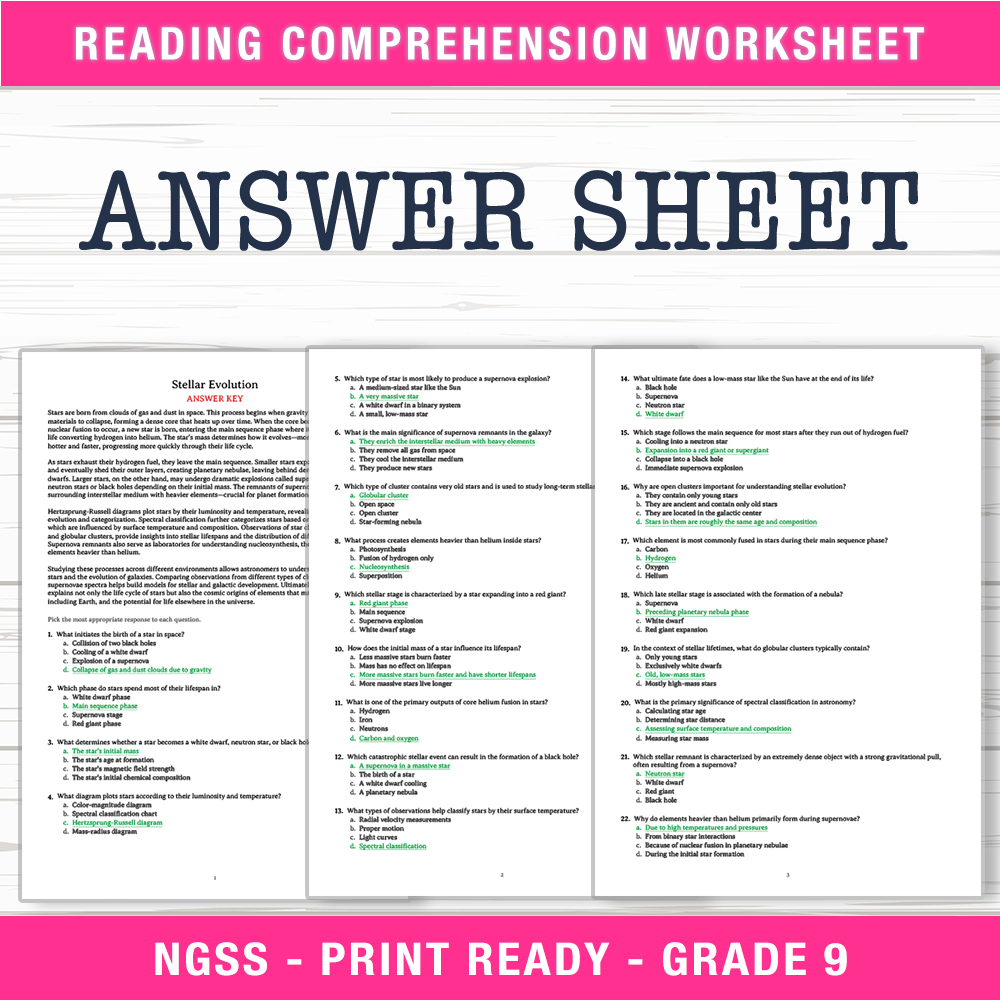 Grade 9 Science worksheet worksheet — Grade 9 Science – Stellar Evolution Worksheet (PDF + Answer Key) — page 2