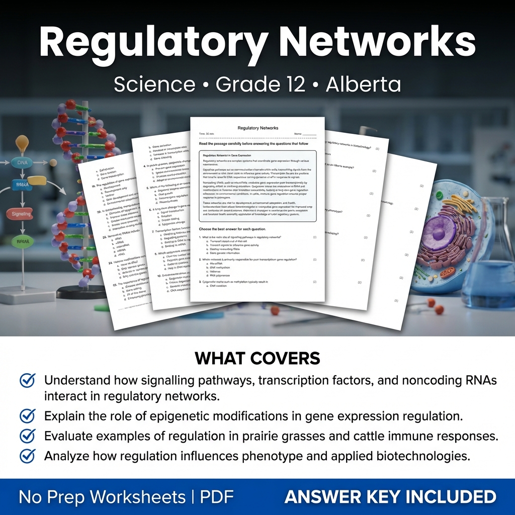 Regulatory Networks Science Worksheet | Grade 12 Alberta Standard