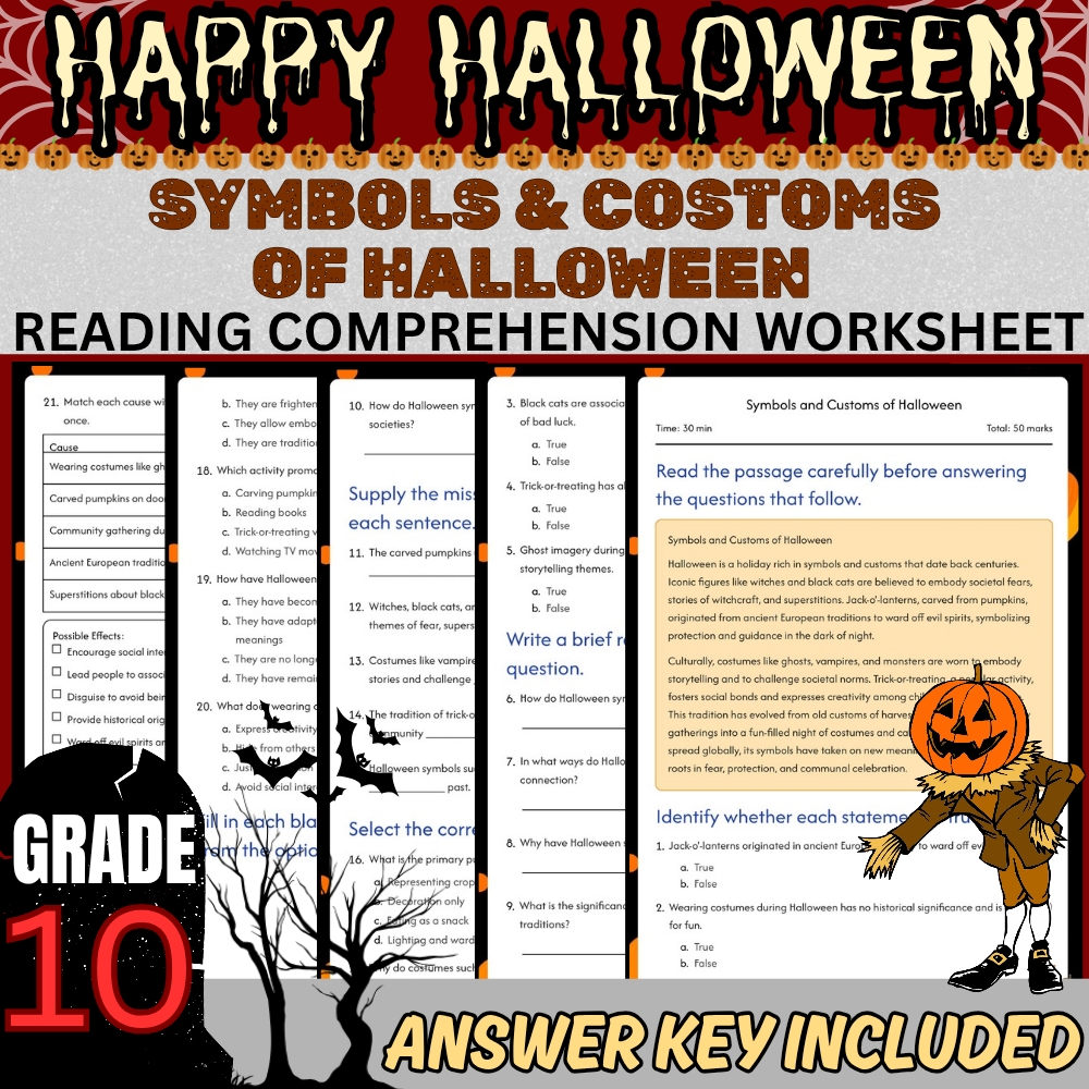 Grade 10 Seasonal Holidays & Symbols Unit Worksheet Bundle(Answer Keys Included) — included worksheet 1