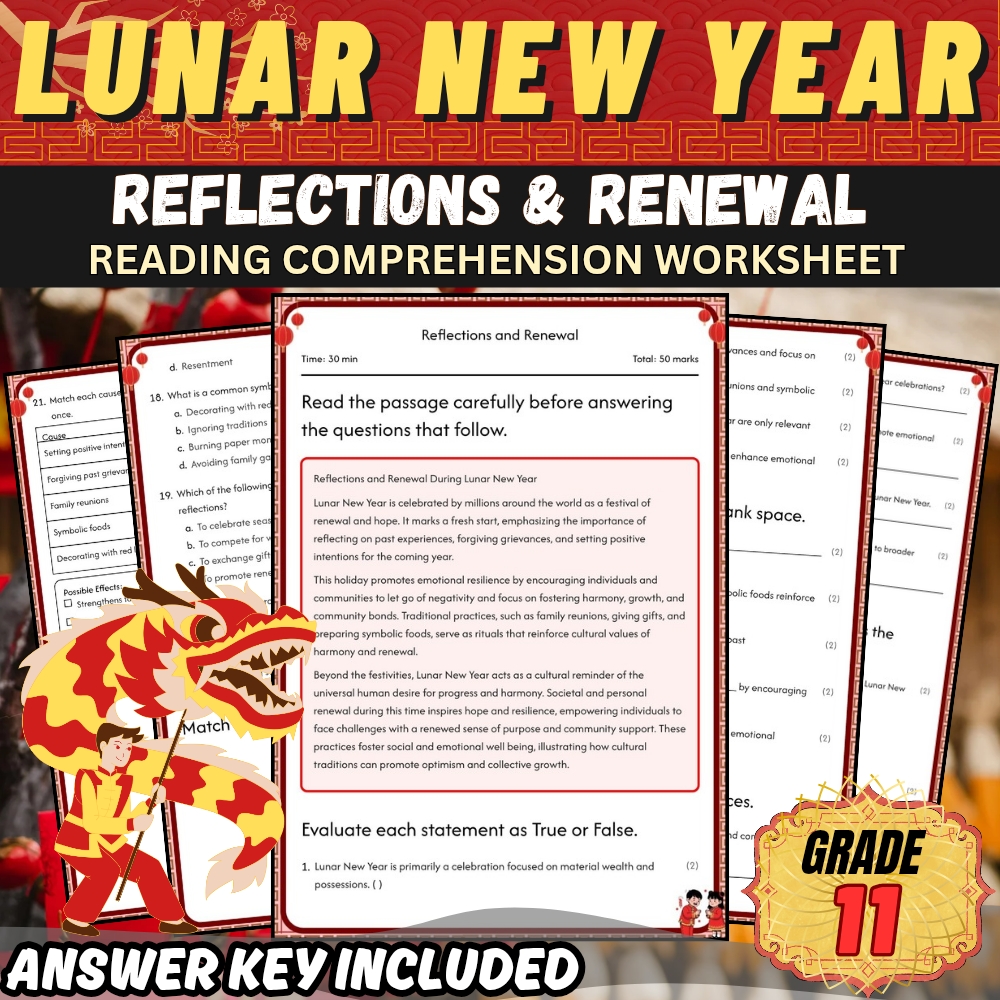 Grade 11 Holiday Lunar New Year Reflection Practice Worksheet | PDF + Answer Key