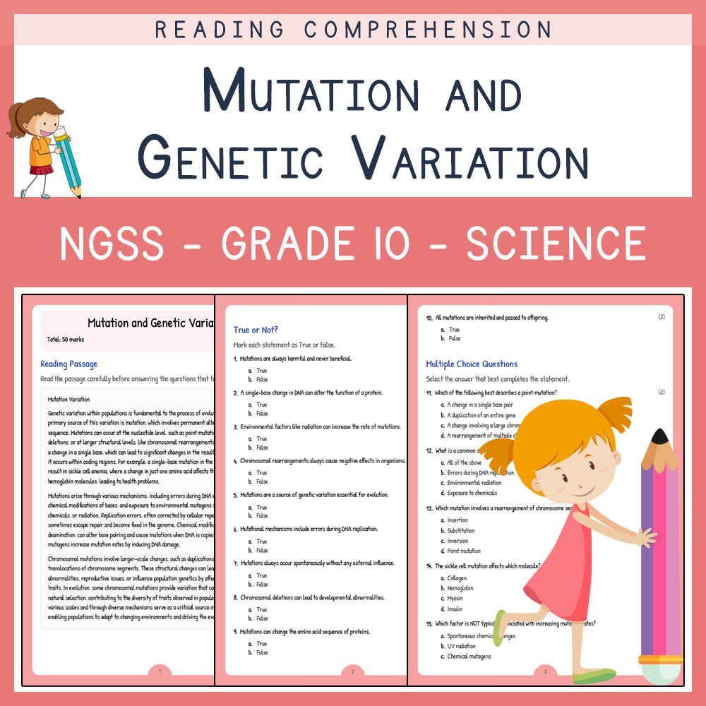 Grade 10 Science worksheet worksheet — Grade 10 Science | Mutation and Genetic Variation Worksheet (PDF + Answer Key) — pa…