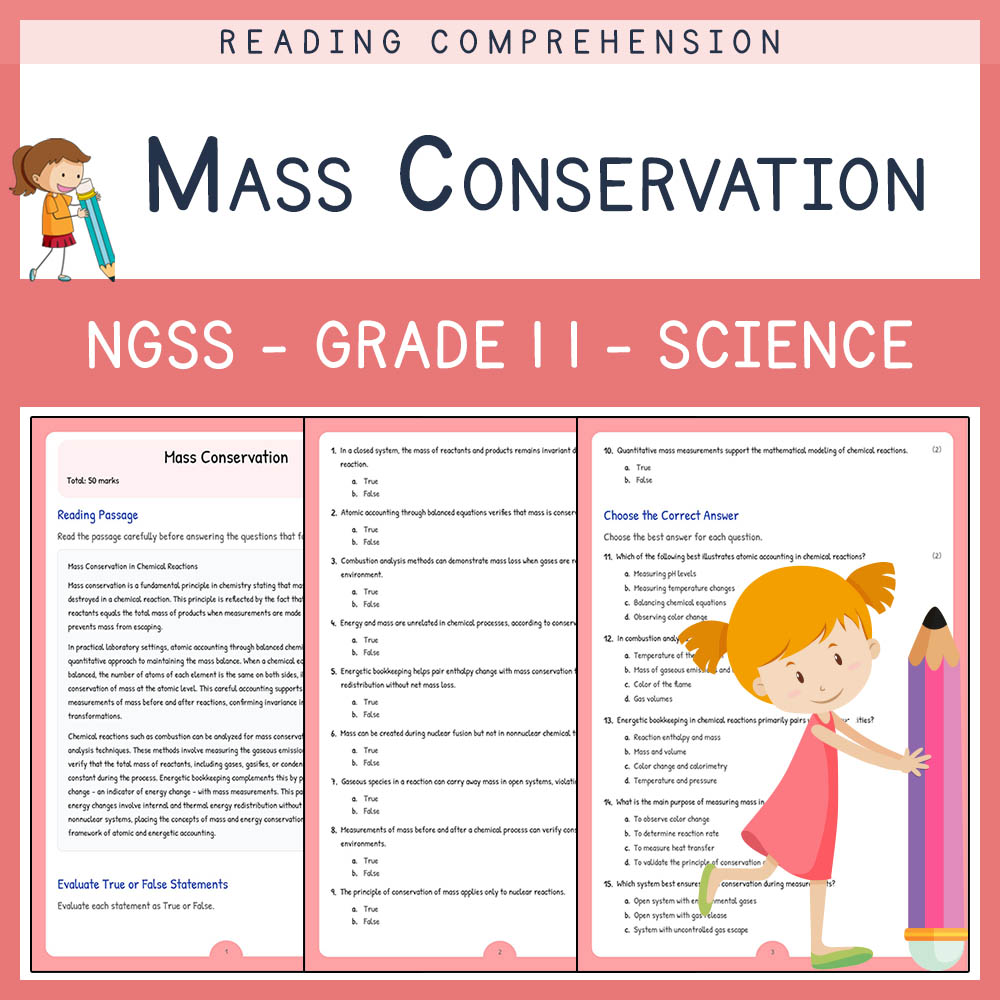 Grade 11 Science worksheet worksheet — Grade 11 Science | Mass Conservation Worksheet with Answer Key (PDF) — page 1