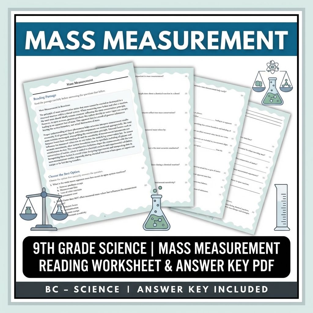 9th Grade Science | Mass Measurement Reading Worksheet & Answer Key PDF