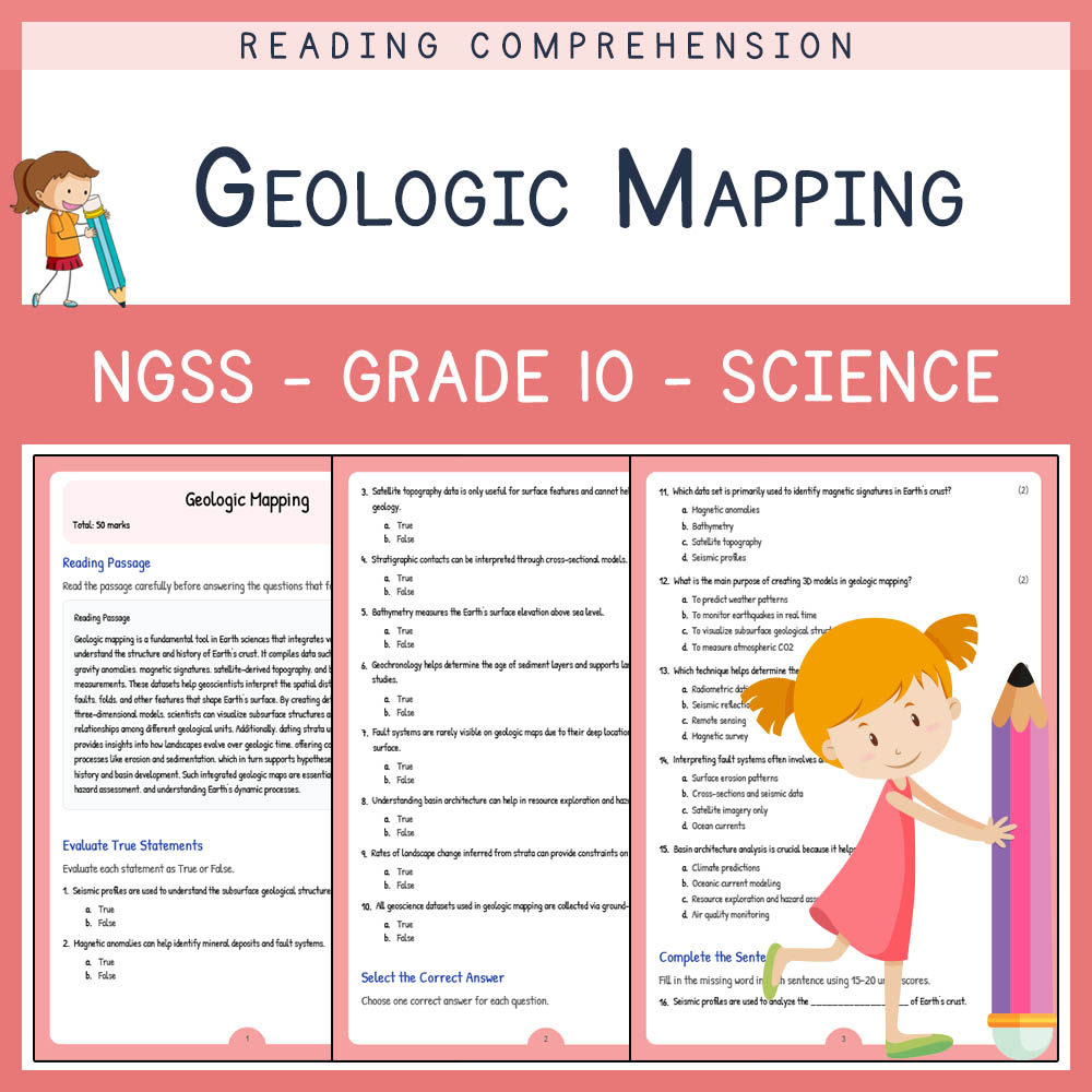 Grade 10 Science worksheet worksheet — Grade 10 Science | Geologic Mapping Worksheet & Answer Key (NGSS-Aligned) — page 1